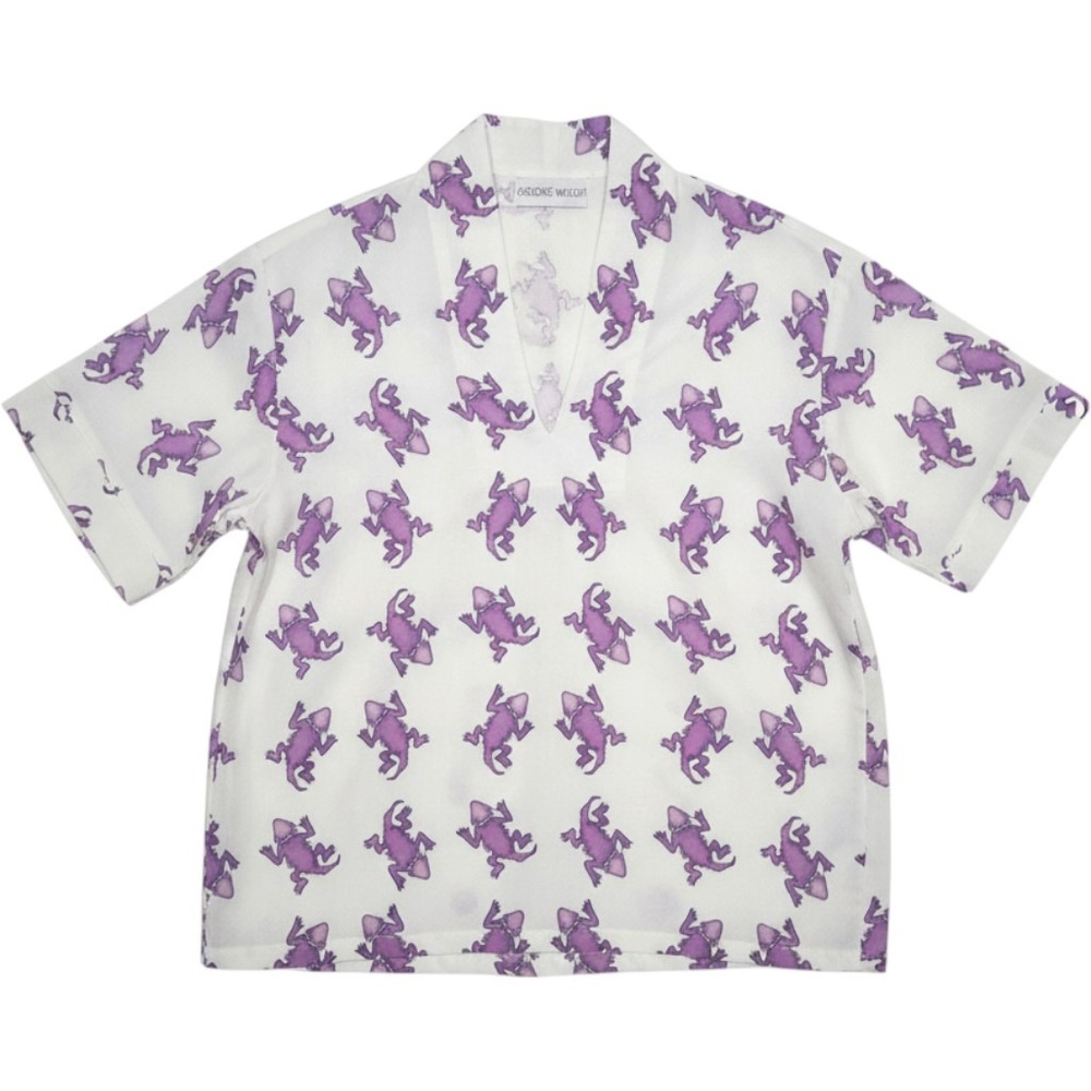 BROOKE WRIGHT Women's size Large Kimono Preppy Old Money Linen Tunic Horned Frog